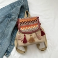 Ethno-Canvas-Rucksack mit Bohème-Stickerei und bunten Fransen für modische Damen - Orange