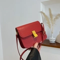 Red crocodile texture PU leather shoulder bag with classic golden square buckle closure - Red