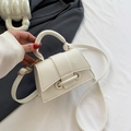 Mini white hourglass handbag in lychee leather with golden metal clasp and shoulder strap - White