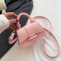 Mini pink hourglass handbag with lychee pattern and adjustable shoulder strap for women - Pink