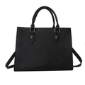 Minimalist black Saffiano leather tote bag with dual handles and gold-tone hardware - Black