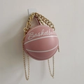 Bolso de cadena con forma de baloncesto rosa con rayas blancas y asa de metal dorado - Rosa
