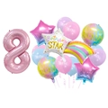 Dettaglio palloncino rosa numero 8 con stelle arcobaleno per decorazione festa compleanno - Stile Numero 8