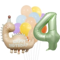 Dinosaurier- und Zahl-4-Folienballon-Set in Pastellfarben für den 4. Kindergeburtstag - Vintage Dinosaurier Set 4 (Nummer 4)