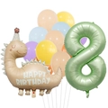 Olive green number 8 dinosaur balloon set for kids' birthday party room decorations - Vintage Dinosaur Set 8 (Number 8)