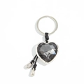 Porte-clés luxe en forme de cœur avec cristal gris foncé et accents argentés - Forme de Coeur(00085)