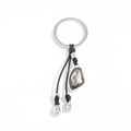 Porte-clés cœur argenté chic avec cordon noir et pendentif en pierre précieuse grise - Forme Irrégulière(00086)