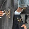 Gold multi-layer chain safety pin brooch with heart pendant for garment decoration - Multi-layer Chain Style (Gold-00310)