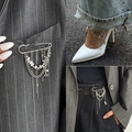 Silver punk pin brooch with long dangling chains and heart pendant in Y2K style - Multi-layer Chain Style (Silver-00310)