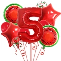 Kit ballons 5ème anniversaire pastèque avec chiffre rouge cinq et étoiles en alu - Nombre 5 (Style Rouge Pastèque 5)