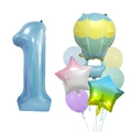Set de ballon chiffre 1 bleu avec montgolfière et ballons en latex macaron pour anniversaire - Style Montgolfière Numéro Un