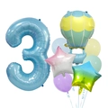 Détails du kit de ballons numéro 3 bleu et montgolfière pour décoration d'anniversaire - Style Montgolfière Numéro Trois
