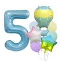 Kit ballons 5ème anniversaire avec montgolfière et étoiles aux couleurs macaron - Style Montgolfière Numéro Cinq