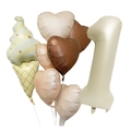 Dettaglio di palloncini in alluminio rétro con cuori e grande numero 1 per compleanno - Set Gelato 1 (Numero 1)