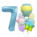 Détails du kit de ballons macaron avec chiffre 7 bleu, montgolfière et étoiles - Style Montgolfière Numéro Sept