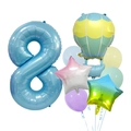 Kit de ballons chiffre 8 bleu et montgolfière avec ballons latex macaron pastel - Style Montgolfière Numéro Huit