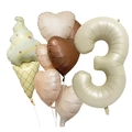 Dettaglio dei palloncini a forma di gelato e cuore in toni retrò crema e cioccolato - Set Gelato 3 (Numero 3)