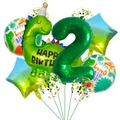 Dinosaurier Luftballon Set zum 2. Geburtstag mit grüner Zahl zwei und Folienballons - Nummer 2 Geburtstagshut Dinosaurier Set