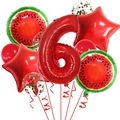 Kit de ballons pastèque avec grand chiffre 6 rouge et décorations en étoile - Nombre 6 (Style Rouge Pastèque 6)