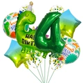 Grünes Dinosaurier-Themen-Set zum 4. Geburtstag mit 4 Ziffern und Folien-Stern-Dekorationen - Nummer 4 Geburtstagshut Dinosaurier Set