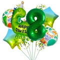 Detailansicht Dino-Ballonset zum 8. Geburtstag mit grünem Folien-Zahl und Konfetti-Ballons - 8. Geburtstag Dinosaurier Set