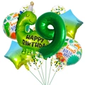 Dinosaurier-Geburtstagsballon-Set mit grüner Zahl 9 und glänzenden Sternfolienballons - 9. Geburtstag Dinosaurier Set