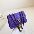 Chic purple quilted crossbody bag with metal studs and dark grey chain strap - Purple