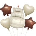 Dettaglio di palloncini vintage opachi a forma di torta, cuore e stella per compleanni - Stile Cuore Bianco Crema