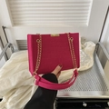 Hot pink faux crocodile leather flap bag with gold chain strap and metal buckle - Rose Red