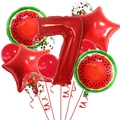 Kit de ballons d'anniversaire pastèque avec chiffre 7 rouge et ballons étoiles - Nombre 7 (Style Rouge Pastèque 7)