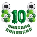 Soccer-themed 10th birthday party kit with green number 10 balloon and happy birthday banner - Soccer Theme Age 10