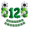 Soccer theme 12th birthday decoration set with green number balloons and happy birthday banner - Soccer Theme Age 12