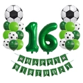 Kit déco 16e anniversaire thème foot avec ballons chiffres verts et bannière joyeux - Thème Football Âge 16