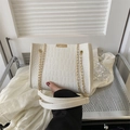 White crocodile pattern rectangular handbag with gold chain strap and metal buckle - Off White
