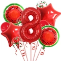 Kit de ballons pastèque avec ballon chiffre 8 rouge en aluminium et ballons en latex - Nombre 8 (Style Rouge Pastèque 8)