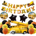 Construction zone theme birthday party decoration set with truck balloons and banner - Crane Style