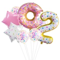 Detail view of 32-inch donut and number 2 balloon set with colorful confetti latex balloons - Number 2 Style