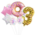 3rd birthday party balloon set with 32-inch donut and number 3 foil balloons in pink - Number 3 Style