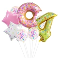 Donut theme birthday party set with number 4 balloon and colorful confetti balloons - Number 4 Style