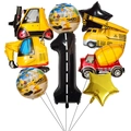 Detail von 9-teiliges Baustellen-Ballonset mit schwarzer Straßenzahl 1 und Bagger - Nummer 1 Baustellen-Set