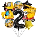 Detailset von Baustellenfahrzeug-Folienballons mit einem großen schwarzen Nummer-Zwei-Ballon - Nummer 2 Baustellen-Set