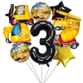 Bauwagen-Themen-Set zum 3. Geburtstag mit großer schwarzer Nummer 3 und Fahrzeugen - Nummer 3 Baustellen-Set
