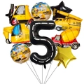 Set di palloncini 5° compleanno tema cantiere con numero 5 nero e veicoli da lavoro - Stile Veicolo da Cantiere 5