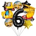 Dettaglio del set di 9 palloncini da cantiere con numero 6 nero per il 6° compleanno - Stile Veicolo da Cantiere 6