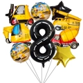 Dettaglio dei palloncini a tema veicoli da cantiere con numero 8 e ruspa per festa - Stile Veicolo da Cantiere 8