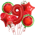 Kit de ballons 9 ans thème pastèque avec chiffre neuf rouge et ballons étoiles - Nombre 9 (Style Rouge Pastèque 9)