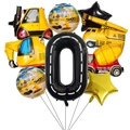 Dettaglio set palloncini veicoli da cantiere con numero zero a strisce nere - Stile Veicolo da Cantiere 0