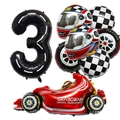 Rennwagen Partyballon Set mit F1 Auto, Helm, Reifen Motiven und schwarzer Nummer 3 - Nummer 3 Renn-Set