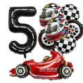 Racing birthday balloon set with number 5 road pattern and checkered flag balloons - Number 5 Racing Set