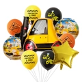 Detailed set of construction vehicle themed foil and latex party balloons for birthdays - Forklift with Star Balloon Style